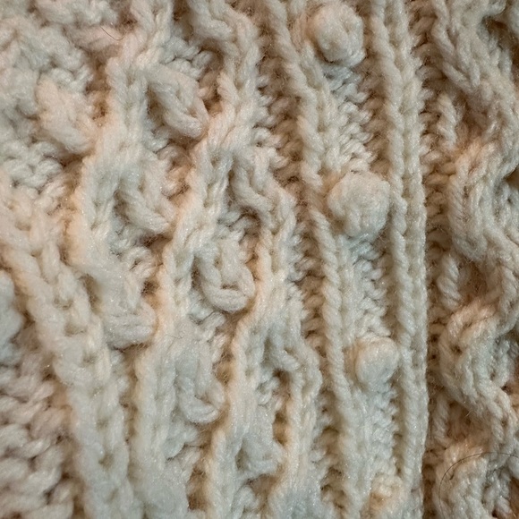 Vintage Homemade Cream Chunky Cable Knit Wool Sweater Adult M(?) Fisherman - Picture 3 of 7